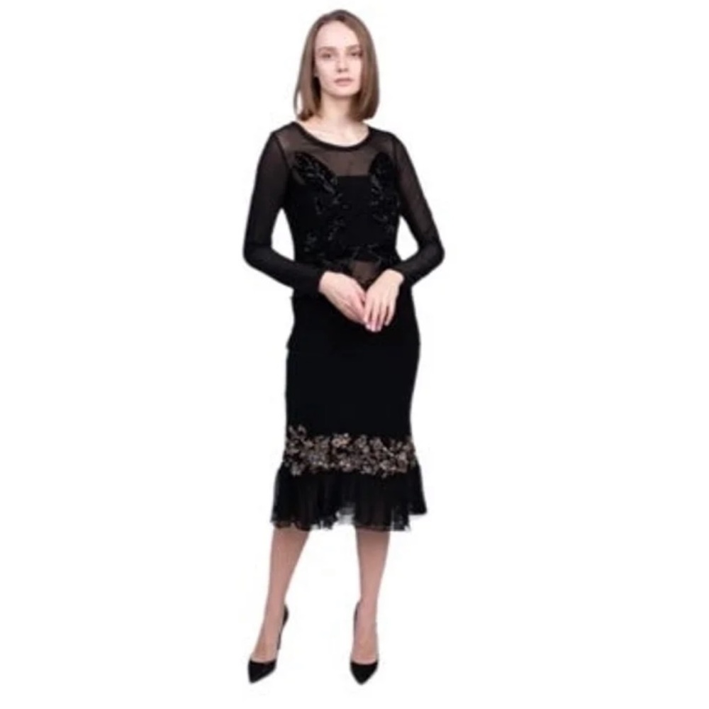 NEW GAI MATTIOLO Elegant Silk Lace Trumpet Beaded Sequins Flared Hem Skirt